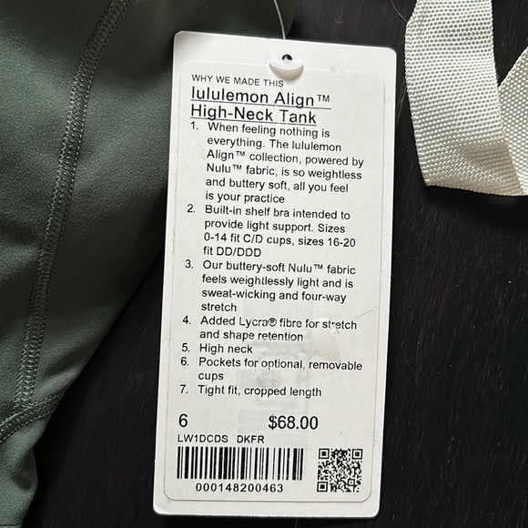 LULULEMON ALIGN TANK HIGH NECK TANK IN DARK FORREST SZ 6 NWT - Picture 6 of 7